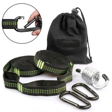 Tapis de suspension, sangles de suspension de 300 cm, paquet de 2 avec 2 mousquetons et sangles de fixation avec sangles de fixation pour tous les tapis de suspension de jardin de camping en plein air