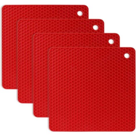 Tapis de table en siliCône, dessous de plat en siliCône 4PCS antidérapant (rouge)-Fei Yu