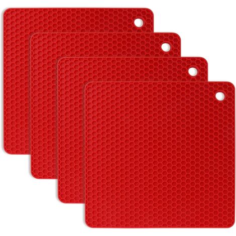Tapis de table en siliCône, dessous de plat en siliCône 4PCS antidérapant (rouge)-Fei Yu