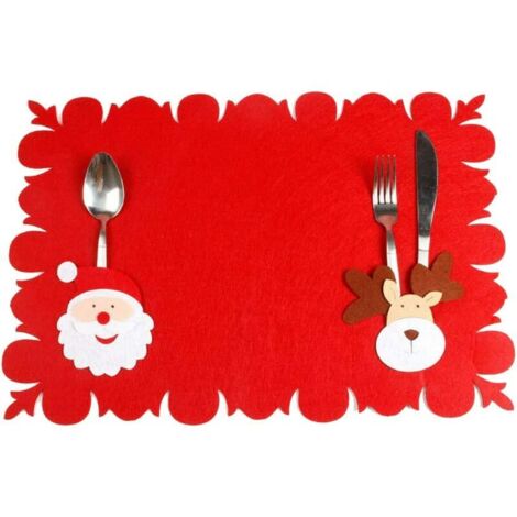 Tapis de Table père noël avec couteau et fourchette, couvercle en argenterie, poche pour fête de noël, ensemble de fête de noël