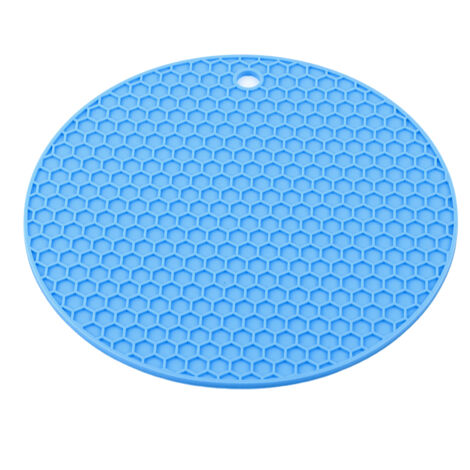 Tapis de table rond en silicone, résistant à la chaleur et antidérapant pour casseroles (bleu)