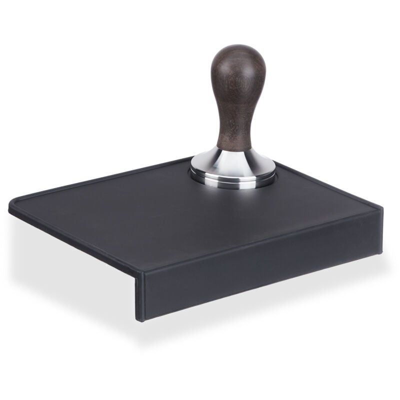 Relaxdays - Tapis de tassage, silicone, machines à café & espresso, bord protecteur, 20,5x14,5 cm, support tamper, noir