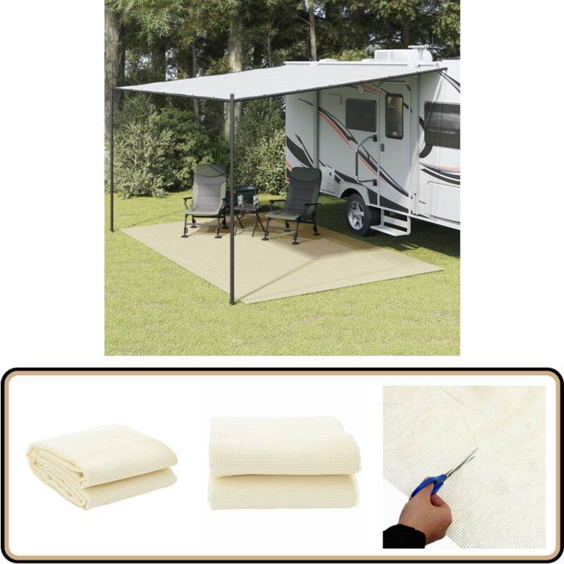 Tapis de tente crème 6x3 m - Tappeto Da Campeggio - Tappetino Per Tenda - Tappeto Impermeabile - Tappetino Pieghevole - Accessorio Per Campeggio