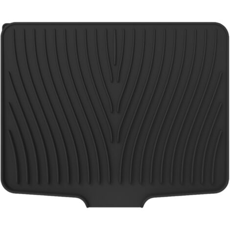 Tapis de vaisselle en silicone avec rebord d'égouttage surélevé, design incliné, résistant à la chaleur et antidérapant, adapté aux plans de travail et éviers de cuisine.