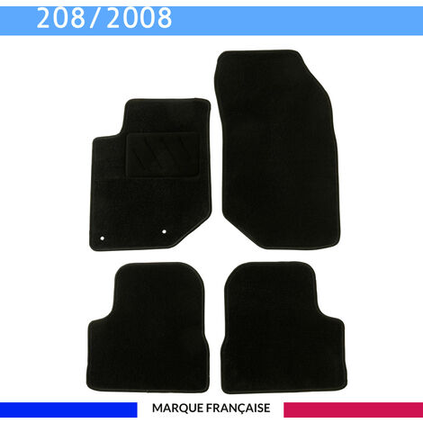 Tapis de voiture sur mesure PEUGEOT 208 (dès 2019) – Lot de 4 pièces – Tapis antidérapants avec clips de fixation – Contour textile