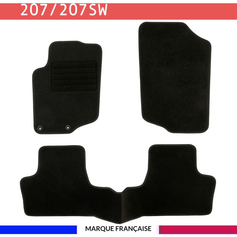Tapis de voiture - Sur Mesure pour 207 / 207 sw / 207+ (2006 - 2014) - 3 pièces - Tapis de sol antidérapant pour automobile