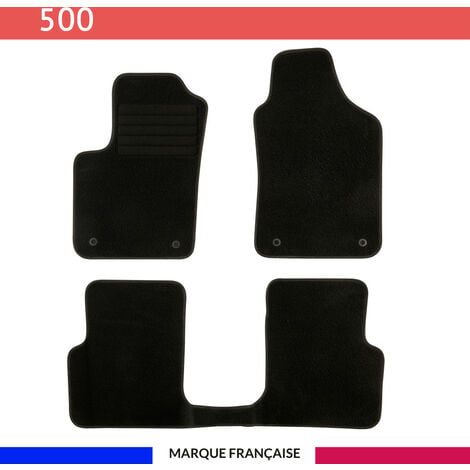Tapis de Sol Antidérapants pour Fiat 500 en Caoutchouc Noir 4 Pcs