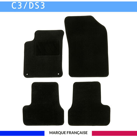 Tapis de voiture sur mesure pour Citroën C3 / DS3 2009-2019 – Lot de 4 pièces – Antidérapant AUTOGRIP® – Installation facile avec clips