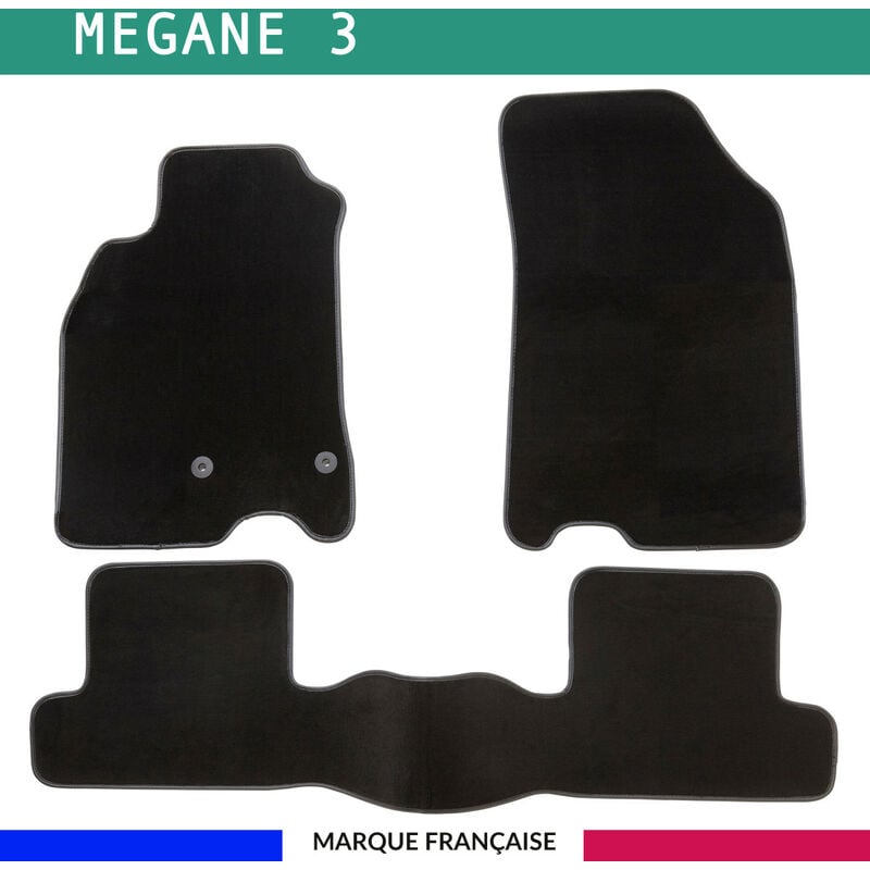 Tapis de voiture - Sur Mesure pour megane 3 (2008 - 2016) - 3 pièces - Tapis de sol antidérapant pour automobile