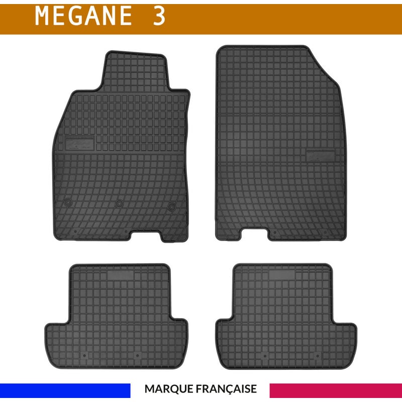 Tapis de voiture - Sur Mesure pour MEGANE 3 (2008 - 2016) - 4 pièces - Tapis de sol antidérapant pour automobile - Souple