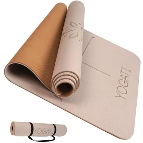 Tapis De Yoga - 183 x 61 cm - Épaisseur 6 mm - Lignes D Alignement - Surface TPE Double Face - Non Glissant - Pour Yoga Pilates Fitness - 1 Pièce