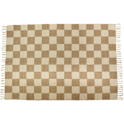 Tapis déco damier à franges en coton et jute 140x200cm