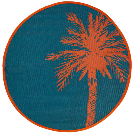 Tapis Déco Palmier "Yucatan" 120cm Bleu Canard