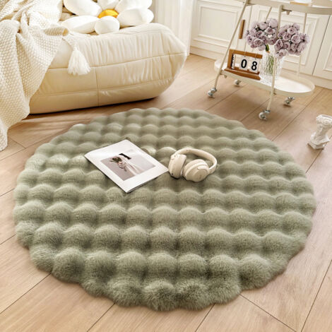 Tapis décoratif d'intérieur, 90 cm, tapis rond, tapis de protection antidérapant, tapis en polaire à bulles, vert.