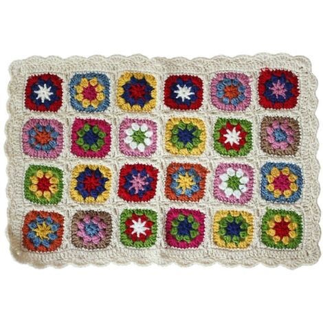 Tapis décoratif fait main en tricot et crochet, style champêtre