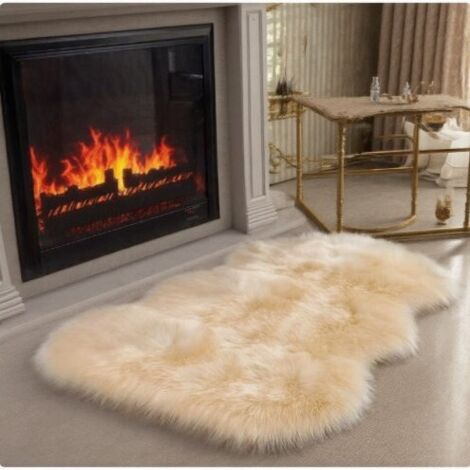 Tapis Décoratif Fluffy Imitation Mouton 60x90 cm Confortable Antidérapant Pour Canapé Lit Bureau Style Bohème