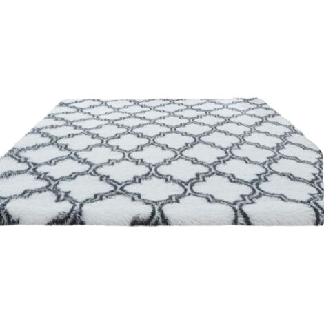 Tapis décoratif pour la maison, tapis à poils longs antidérapant, convient aux salons, chambres, canapés, etc., super doux et ne perd pas facilement ses poils (motif lanterne blanche, 120x160 cm).