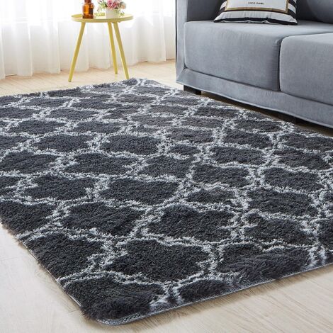 Tapis décoratif pour la maison, tapis long et moelleux antidérapant pour salon, chambre, canapé, tapis de sol ultra doux, ne retient pas les poils (Gris Lantern, 40 x 60 cm)
