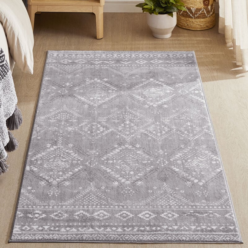 Tapis de Salon 120 x 170 cm, antidérapant, pour Salon, Lavable en Machine, Style Bohème, Gris Tourterelle