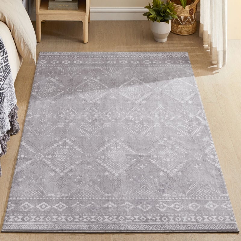 Tapis de Salon 80 x 150 cm, Tapis antidérapant, Lavable en Machine, Style Bohème, Gris Tourterelle