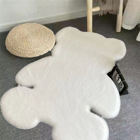 Tapis Décoration Chambre Enfant - Tapis Bear Shaped 45x60 cm - Fourrure Douce Polyacrylonitrile Blanc