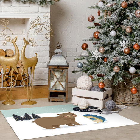 Tapis décoration en vinyle Tarkett - salon ou sous cheminée - 49,5x83 - Motif animal ourson neige