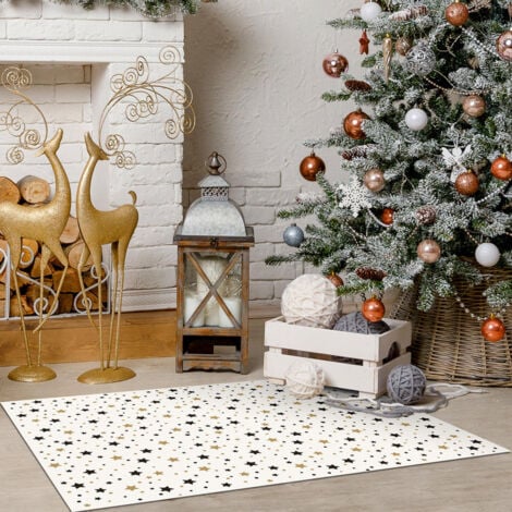 Tapis décoration en vinyle Tarkett - salon ou sous cheminée - 49,5x83 - Motif étoiles noir et doré