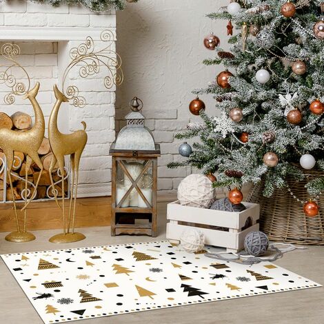 Tapis décoration hiver - tapis en vinyle Tarkett - sous cheminée - 49,5x83 - Motif sapins noir et doré