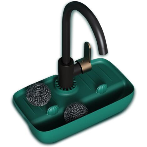 Tapis d'égouttage en silicone avec poignée pour robinet et porte-éponge, support pour évier, tapis d'égouttage pour comptoirs de cuisine et de salle de bain (vert)