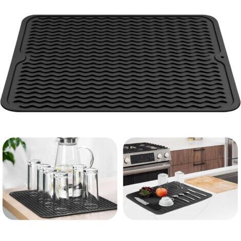 Tapis d'égouttage noir, 3040cm, tapis de protection en silicone pour cuisine, tapis de plaque de cuisson, tapis anti-brûlure.