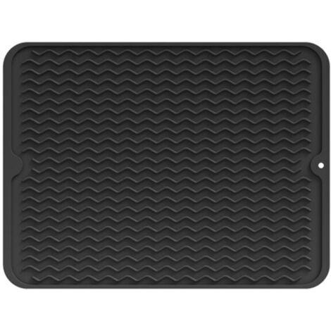 Tapis d'égouttage - Silicone - Résistant à la chaleur - Antidérapant - Tapis de vaisselle - Tapis de séchage pour la cuisine - Noir - 30 x 40 cm - 1 pièce