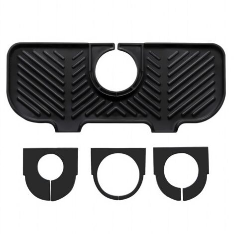 Tapis d'égouttement en silicone pour robinet, tapis d'évier sous robinet, organisateur pour éponges, brosses, savons, noir
