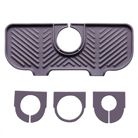 Tapis d'égouttement en silicone pour robinet, tapis d'évier sous robinet, organiseur pour éponges, brosses, savon. (gris)