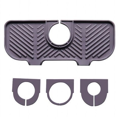 Tapis d'égouttement en silicone pour robinet, tapis d'évier sous robinet, organiseur pour éponges, brosses, savon. (gris)