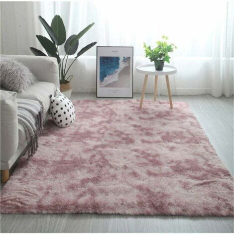 Tapis Dégradé Doux et Moelleux, Long Cheveux Lavable avec Le Fond Antidérapant, Tapis Décoratif de Style Moderne pour Salon, Chambre, Canapé (Rose + Violet, 60x160cm)-Fei Yu