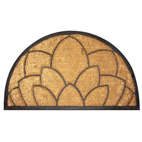 Tapis d'entrée Brixo Cocorub Demi-lune Lotus 45x75 cm – Fibre de Coco, Support en Caoutchouc, Design Lotus