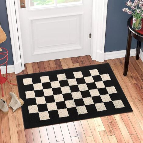 Tapis d'entrée intérieur, 50 cm x 80 cm, antidérapant, lavable, à carreaux, noir.