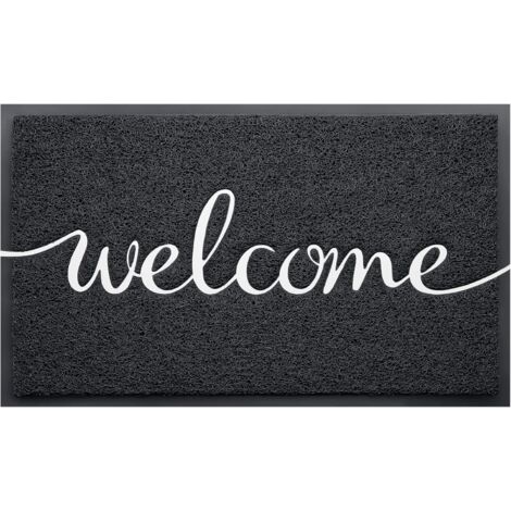 Tapis d'entrée intérieur et extérieur antidérapant pour zones de passage intense (91 x 61 cm, noir - Bienvenue)
