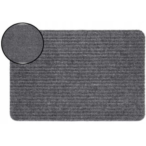Tapis d'entrée Morris en textile caoutchouté 60 x 40 cm, en polyester et PVC, gris chiné, à rayures convexes, mini-tapis