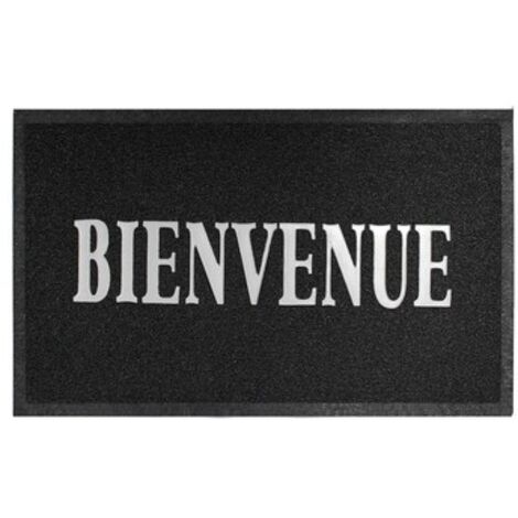 Tapis d'entree rectangle 45 x 75 cm pvc maison Noir/Gris