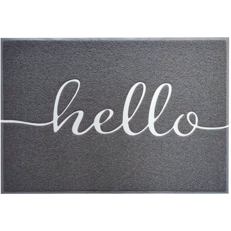 Tapis de Porte Paillasson Spaghetti, Hello - Gris, 90 x 120 cm