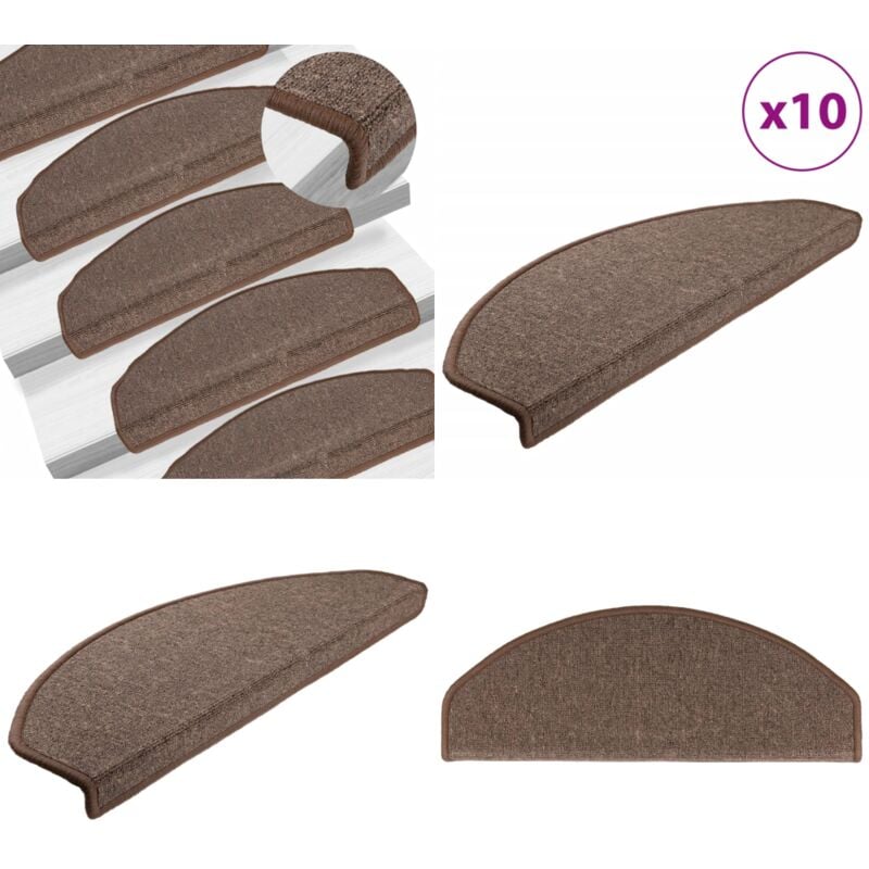 Vidaxl - Tapis d'escalier 10 pcs 65x24x4 cm Marron café - Tapets D'escaliers - Tapis Marche - Protection Escalier - Moquettes D'escalier - Tapis