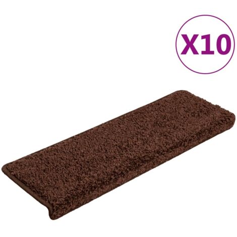 Tapis d'escalier 10 pcs，Marches d'escalier 65 x 21 x 4 cm Marron Bord rectangulaire CFW868631