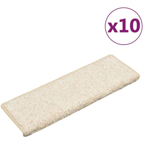 Tapis d'escalier 10 pièces 65 x 21 x 4 cm Blanc Bord rectangulaire