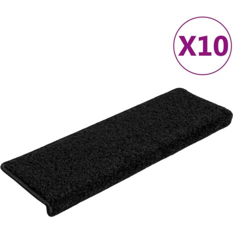 Tapis d'escalier 10 pièces 65 x 21 x 4 cm Noir Bord rectangulaire