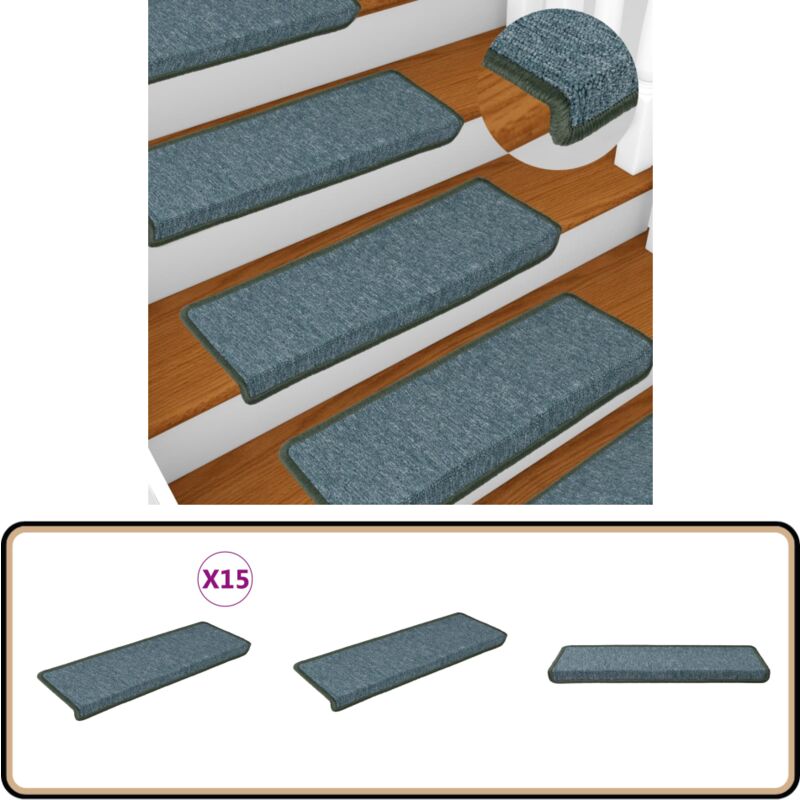 Vidaxl - Tapis d'escalier 15 pcs 65x21x4 cm Vert - Tapis D'escalier - Tapis Marche - Moquette Escalier - Protection Escalier - Antidérapant