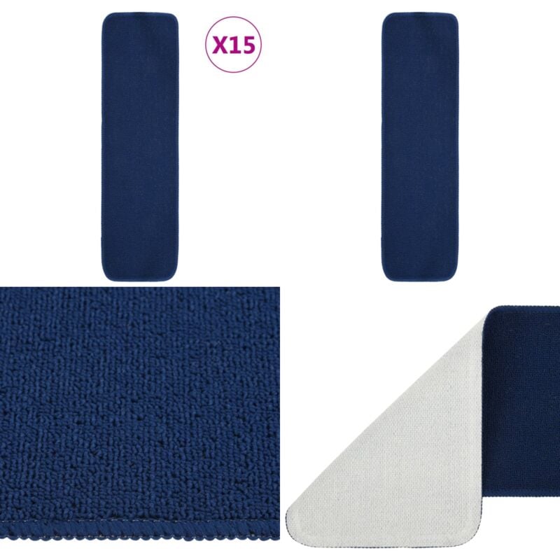 Tapis d'escalier 15 pcs 70x20 cm Bleu marine Rectangulaire - Tapiss D'escaliers - Tapis Marche - Protection Escalier - Décoration Escalier - Tapis
