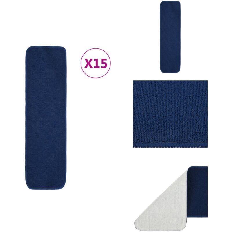 Tapis d'escalier 15 pcs 70x20 cm Bleu marine Rectangulaire - Tapiss D'escaliers - Tapis Marche - Protection Escalier - Décoration Escalier - Tapis