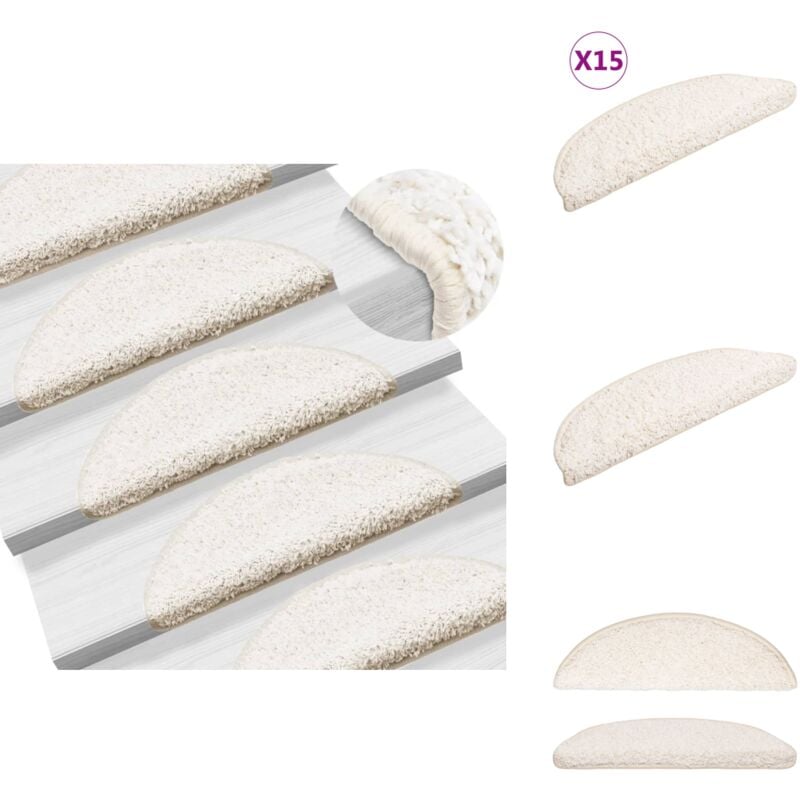 Tapis d'escalier 15 pcs blanc 56x17x3 cm - Tapis D'escalier - Protection Escalier - Tapis Marche - Tapis Antidérapant - Tapis Lavable