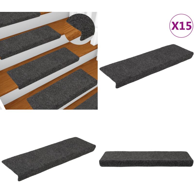 Tapis d'escalier 15 pcs tissu aiguilleté 65x21x4 cm anthracite - Tapis D'escalier - Tapis Marche - Décoration Escalier - Antidérapant - Isolant
